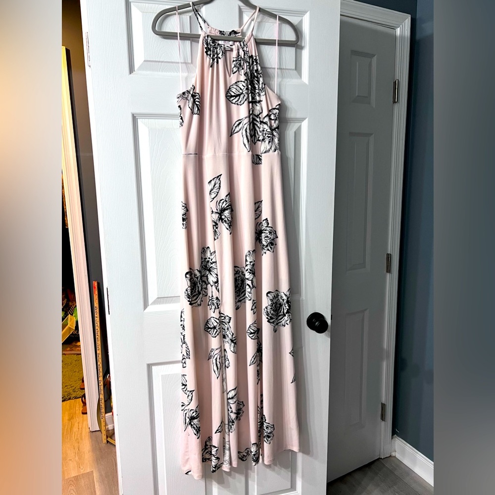 Pink and white floral maxi dress, size large